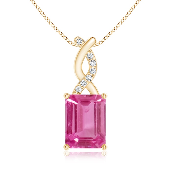 8x6mm AAAA Pink Sapphire Pendant with Diamond Entwined Bale in Yellow Gold