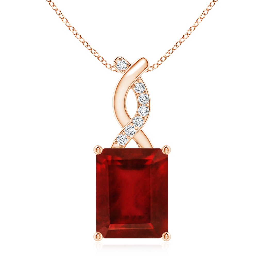 10x8mm AAAA Ruby Pendant with Diamond Entwined Bale in Rose Gold 