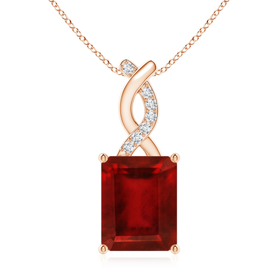 10x8mm AAAA Ruby Pendant with Diamond Entwined Bale in Rose Gold 