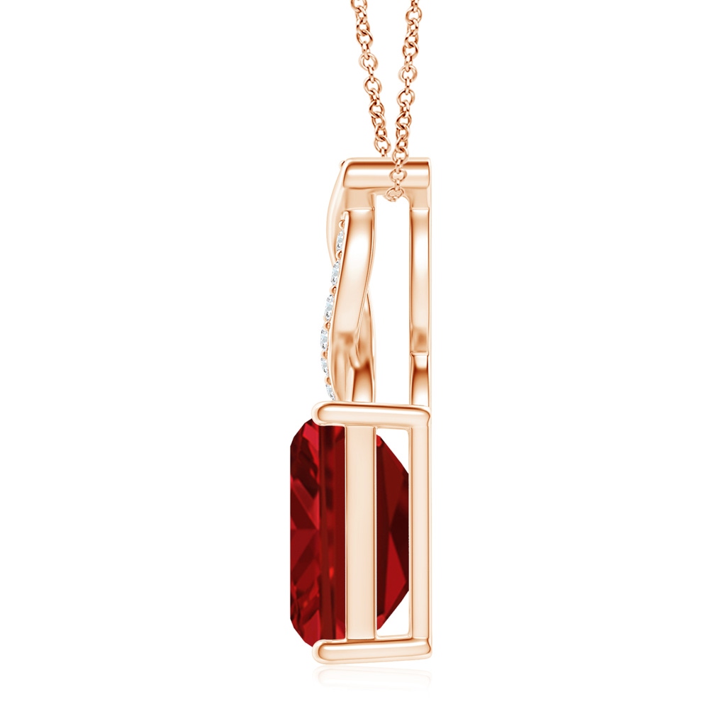 10x8mm AAAA Ruby Pendant with Diamond Entwined Bale in Rose Gold Side 199