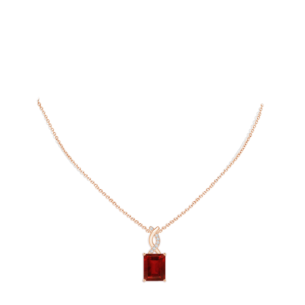 10x8mm AAAA Ruby Pendant with Diamond Entwined Bale in Rose Gold pen