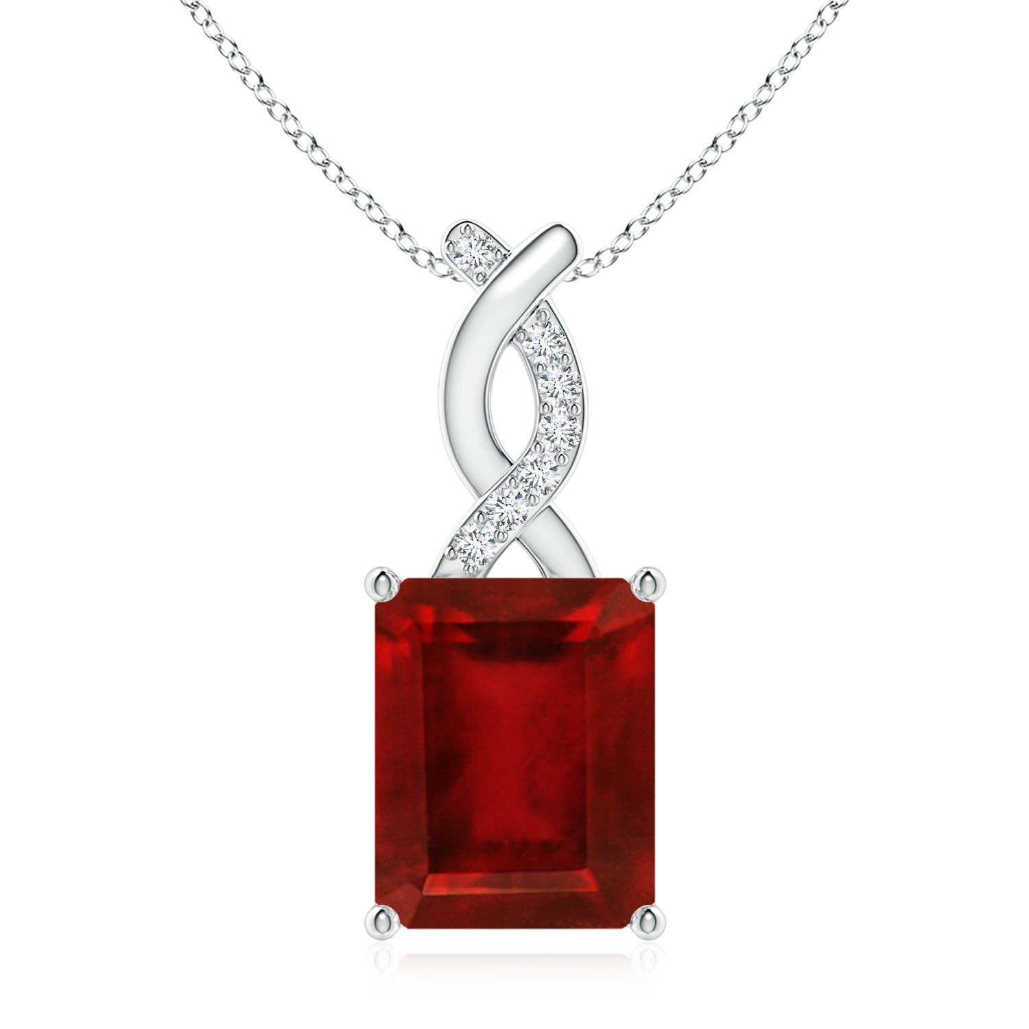 10x8mm AAAA Ruby Pendant with Diamond Entwined Bale in S999 Silver