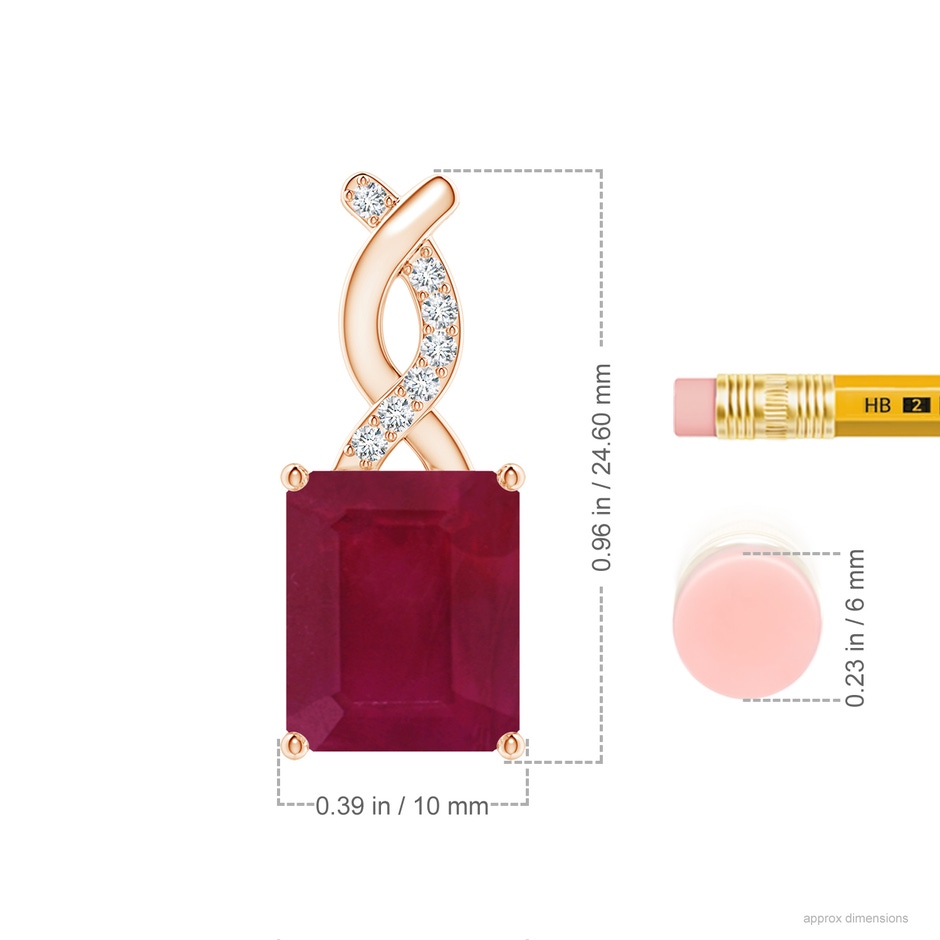 12x10mm A Ruby Pendant with Diamond Entwined Bale in 18K Rose Gold ruler