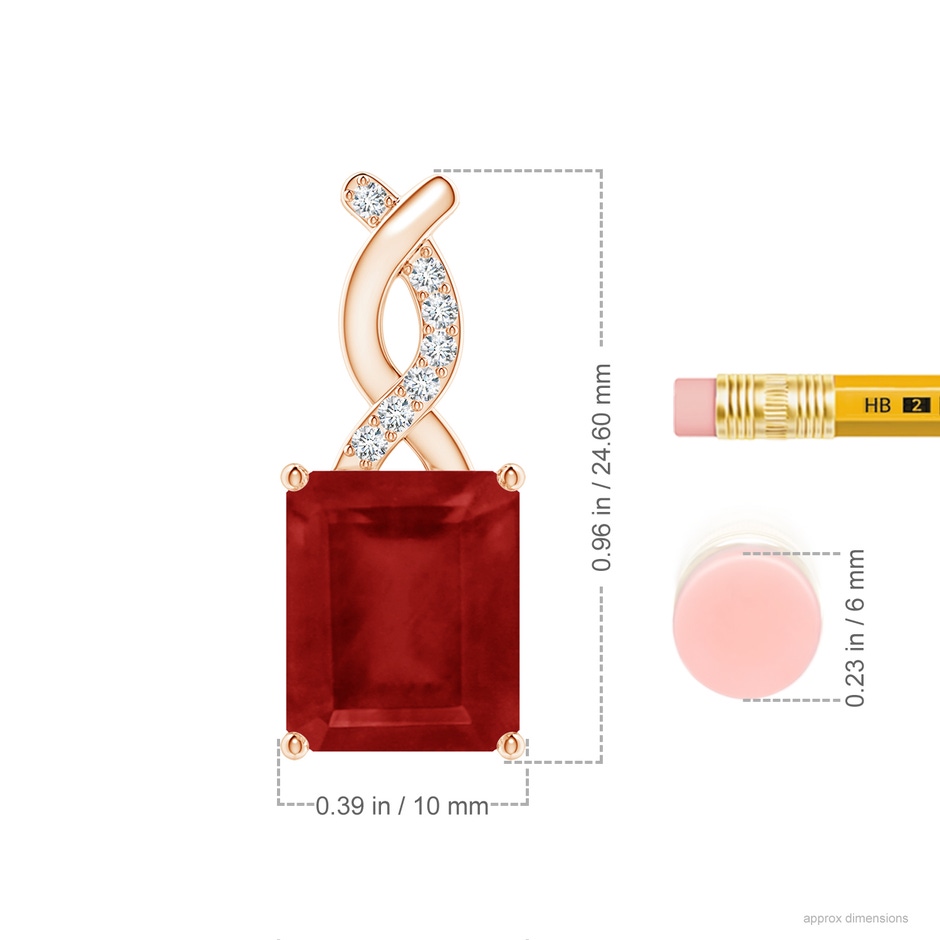 12x10mm AA Ruby Pendant with Diamond Entwined Bale in 18K Rose Gold ruler