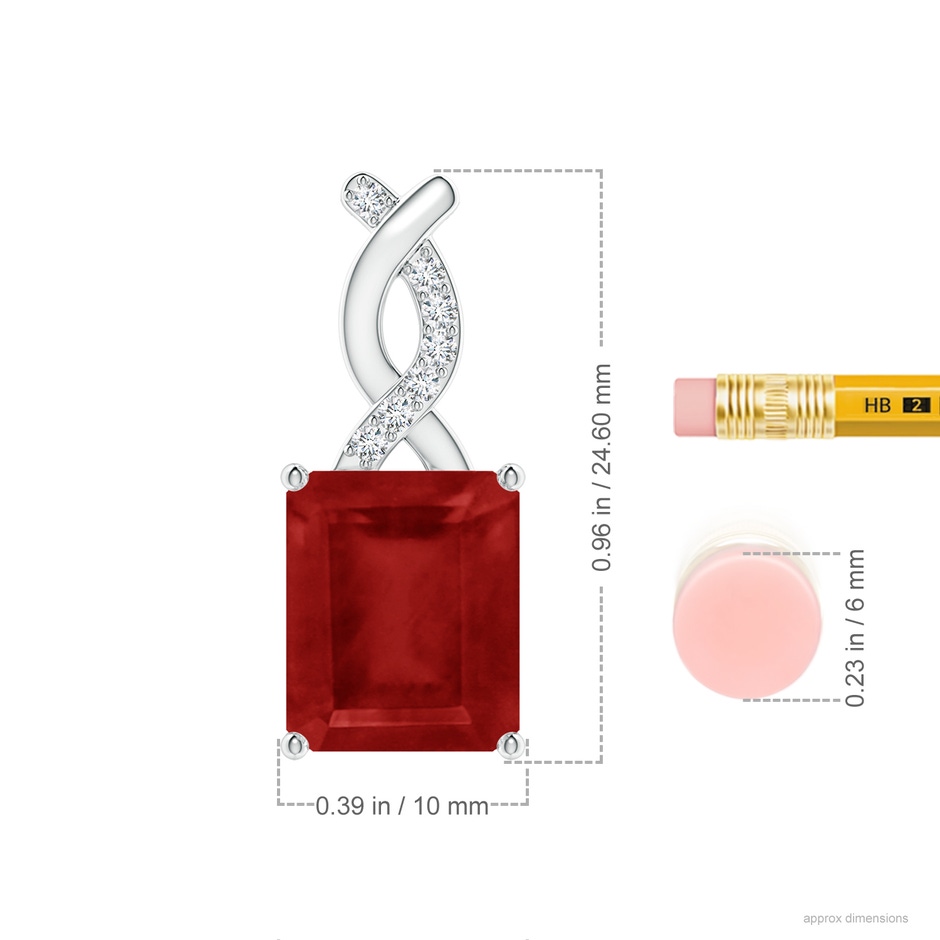 12x10mm AA Ruby Pendant with Diamond Entwined Bale in S999 Silver ruler