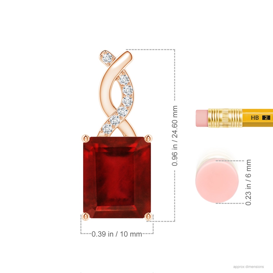 12x10mm AAAA Ruby Pendant with Diamond Entwined Bale in 18K Rose Gold ruler