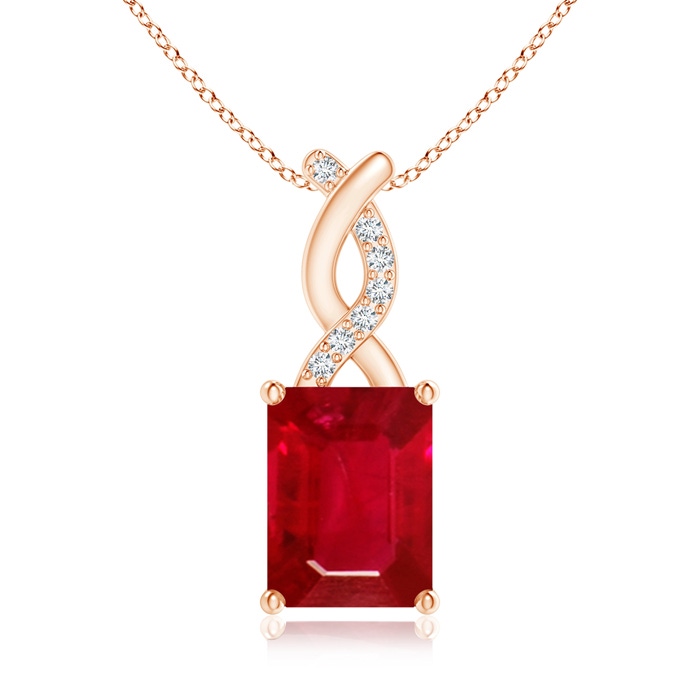 8x6mm AAA Ruby Pendant with Diamond Entwined Bale in Rose Gold 