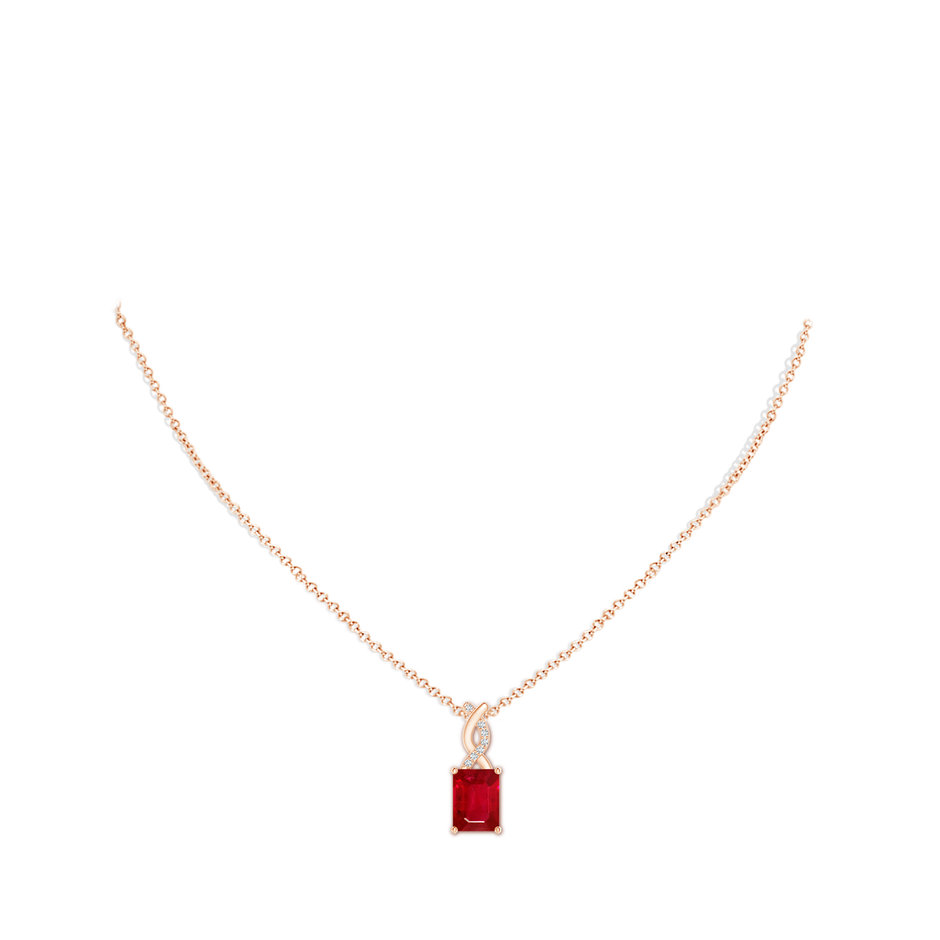 8x6mm AAA Ruby Pendant with Diamond Entwined Bale in Rose Gold pen