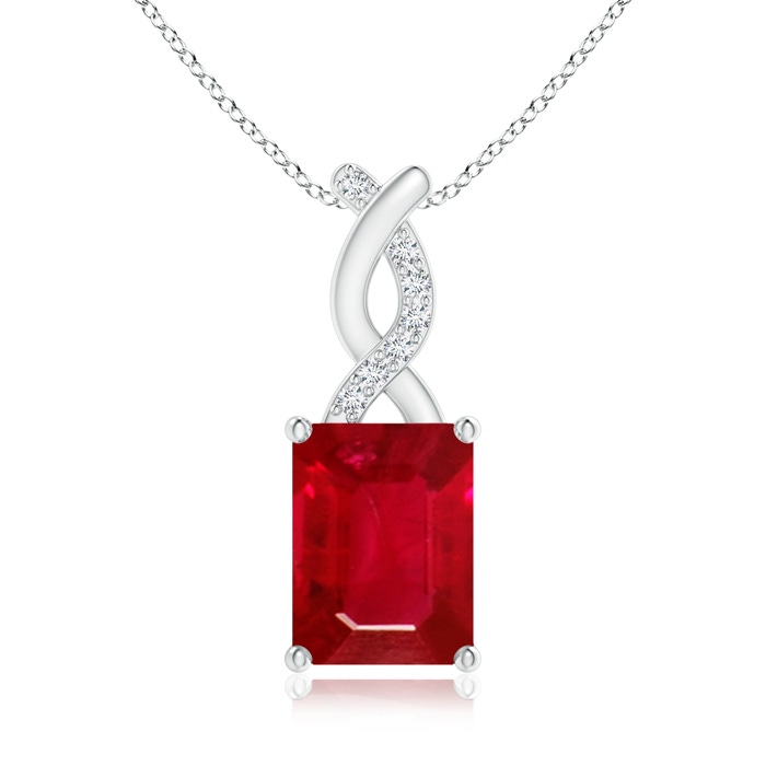 8x6mm AAA Ruby Pendant with Diamond Entwined Bale in White Gold 