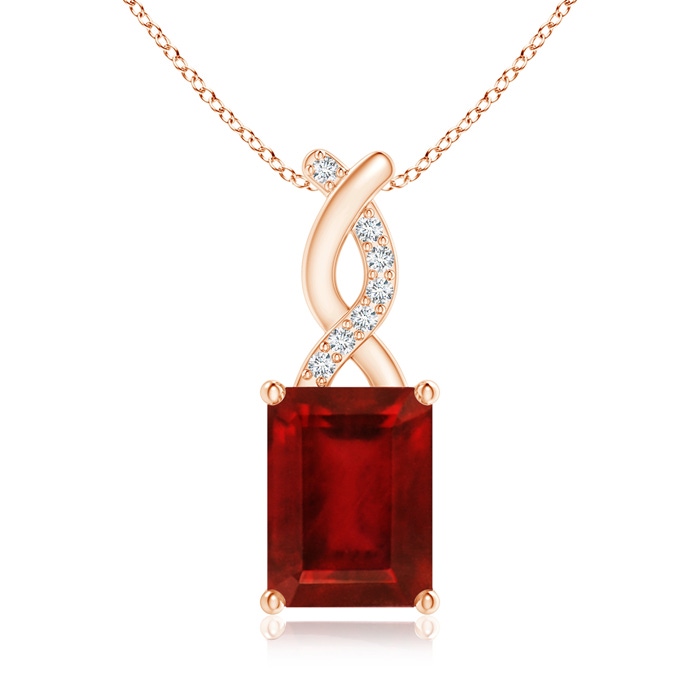 8x6mm AAAA Ruby Pendant with Diamond Entwined Bale in Rose Gold 