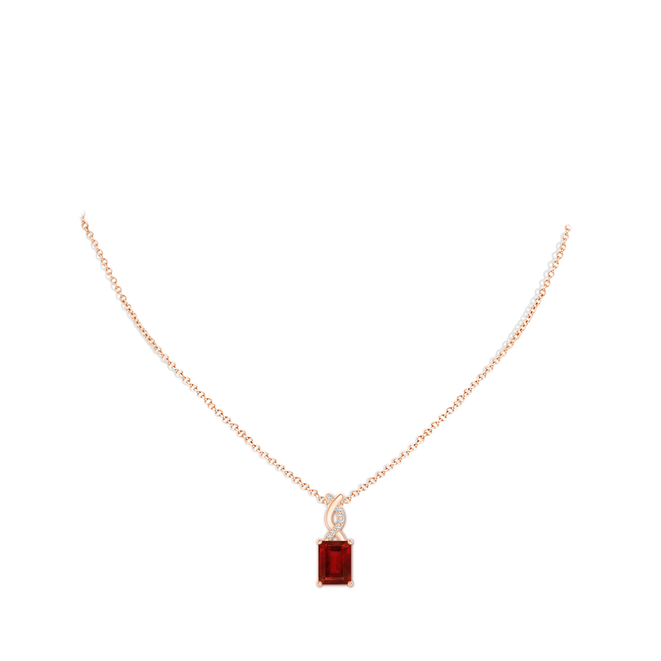 8x6mm AAAA Ruby Pendant with Diamond Entwined Bale in Rose Gold pen