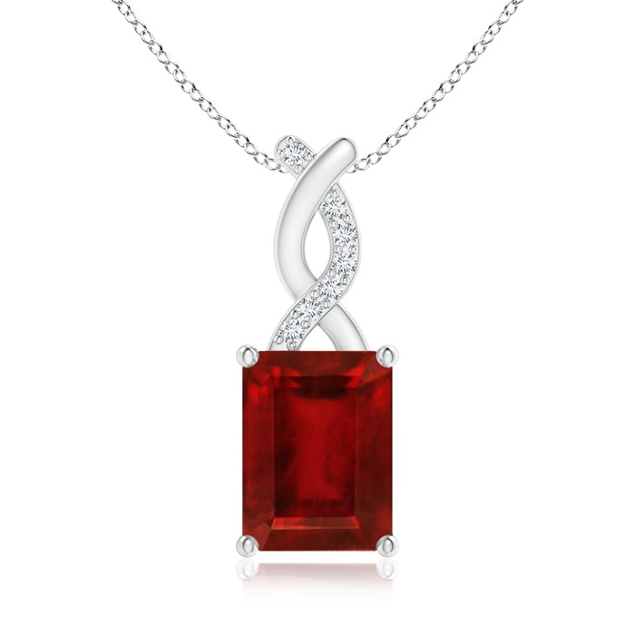 8x6mm AAAA Ruby Pendant with Diamond Entwined Bale in S999 Silver