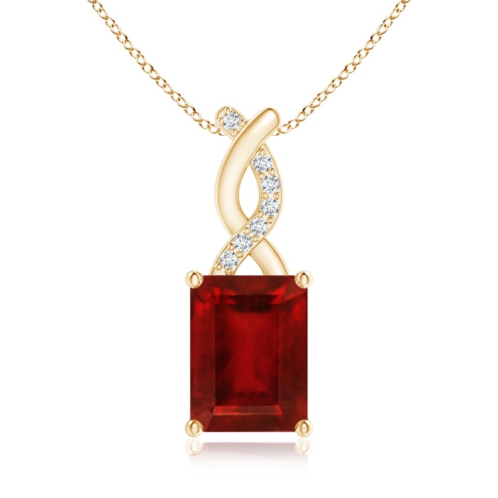 8x6mm AAAA Ruby Pendant with Diamond Entwined Bale in Yellow Gold
