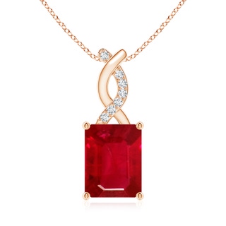 9x7mm AAA Ruby Pendant with Diamond Entwined Bale in 18K Rose Gold