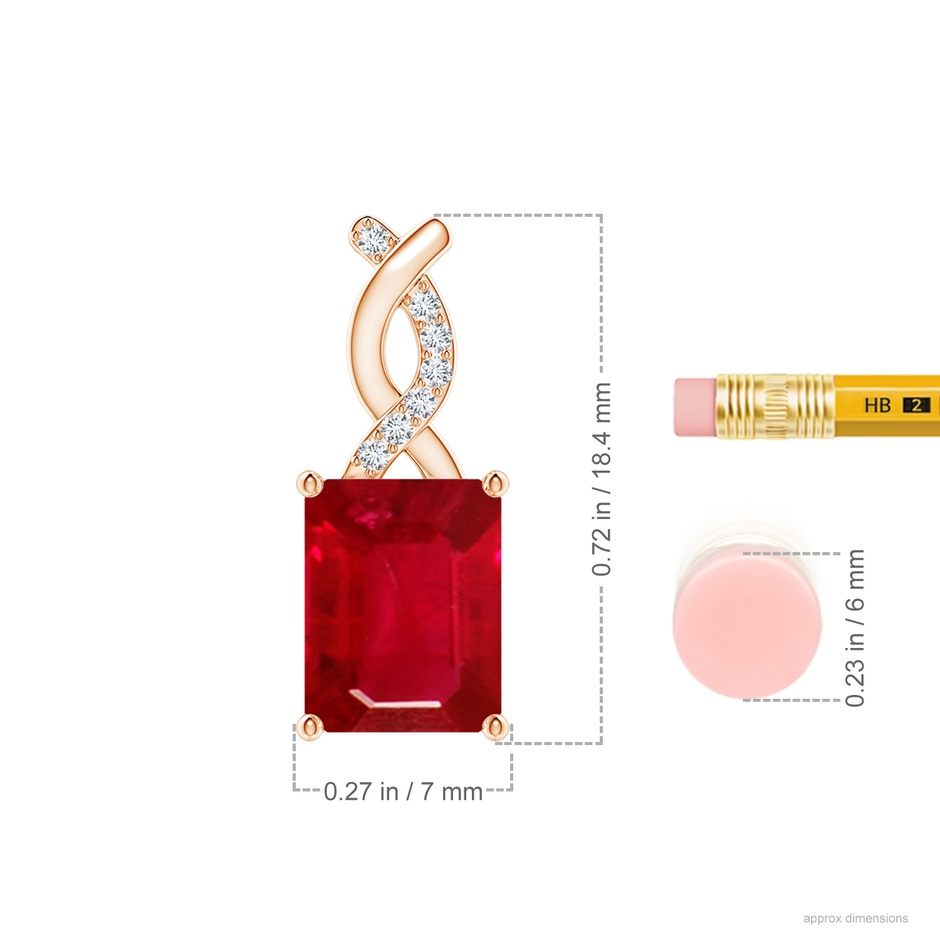 9x7mm AAA Ruby Pendant with Diamond Entwined Bale in 18K Rose Gold ruler