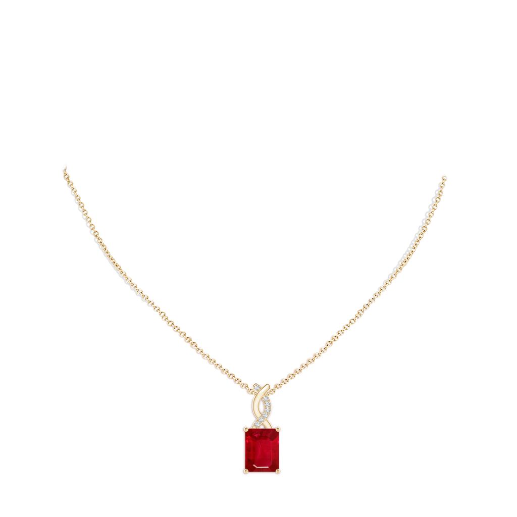 9x7mm AAA Ruby Pendant with Diamond Entwined Bale in Yellow Gold pen