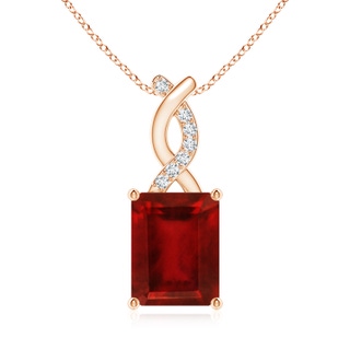 9x7mm AAAA Ruby Pendant with Diamond Entwined Bale in 18K Rose Gold