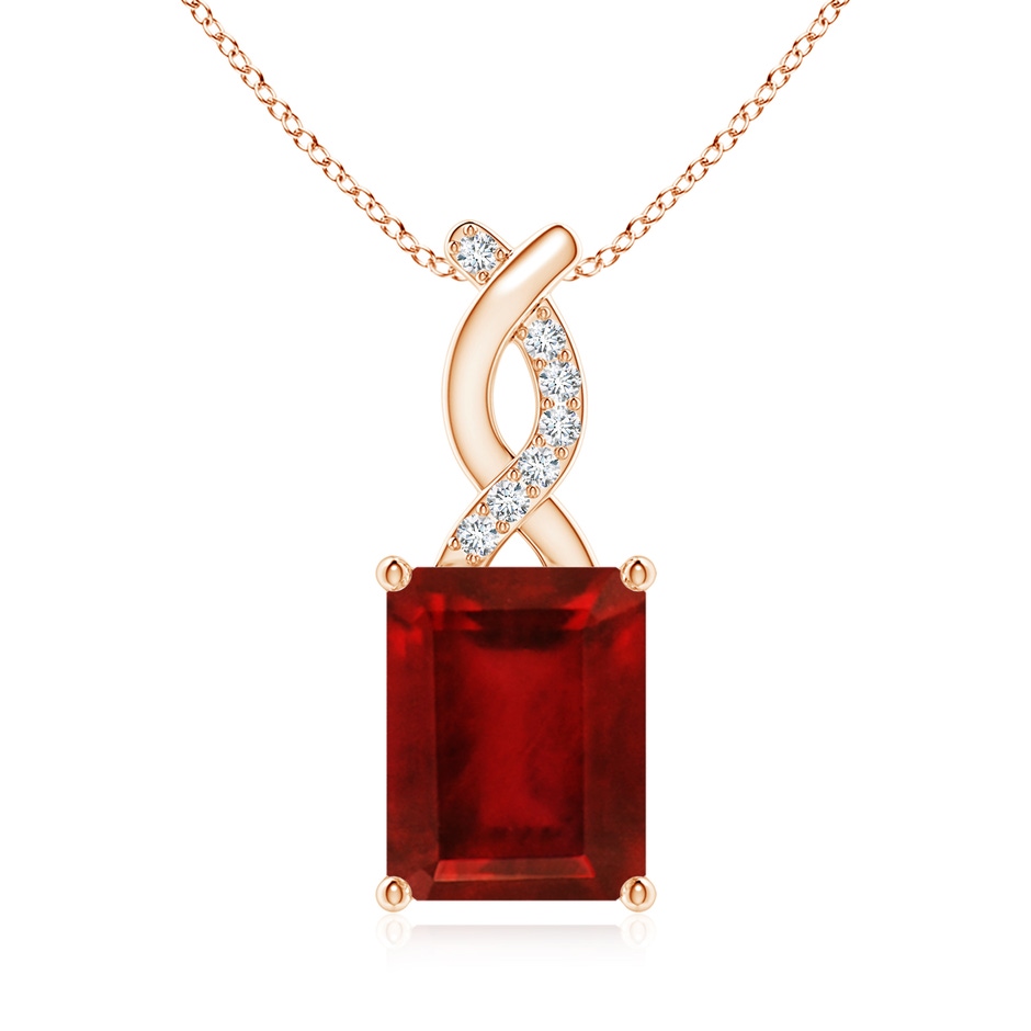 9x7mm AAAA Ruby Pendant with Diamond Entwined Bale in 18K Rose Gold 