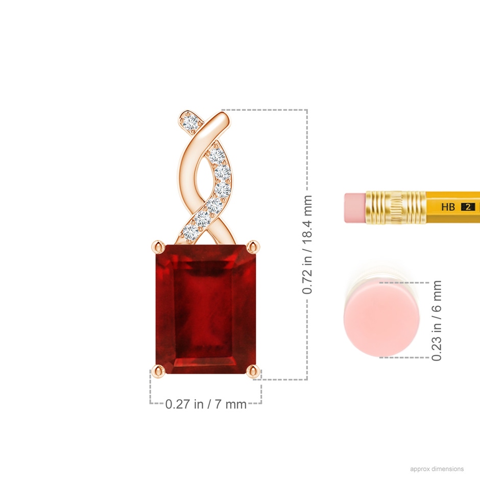 9x7mm AAAA Ruby Pendant with Diamond Entwined Bale in 18K Rose Gold ruler