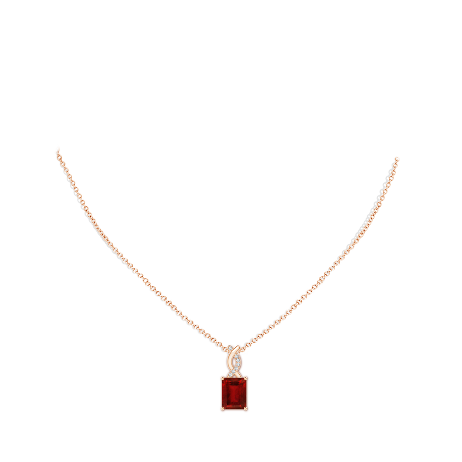 9x7mm AAAA Ruby Pendant with Diamond Entwined Bale in 18K Rose Gold pen