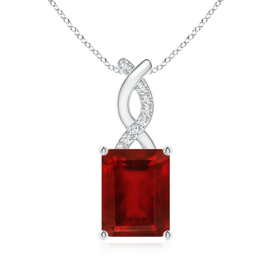 9x7mm AAAA Ruby Pendant with Diamond Entwined Bale in S999 Silver 