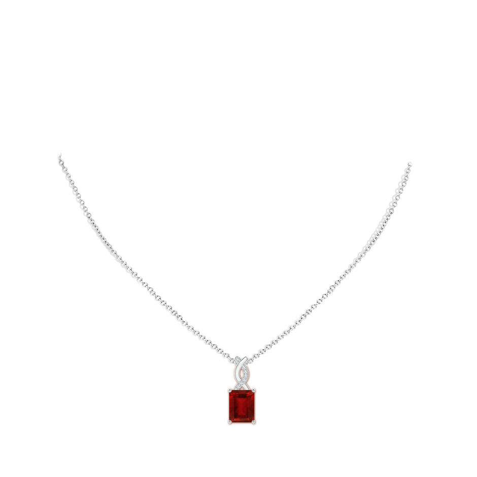 9x7mm AAAA Ruby Pendant with Diamond Entwined Bale in S999 Silver pen