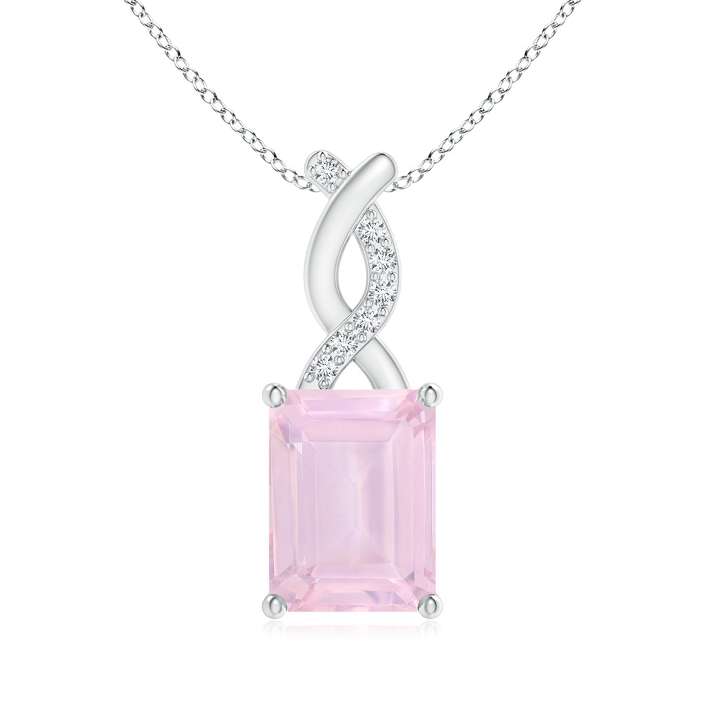 8x6mm AAA Rose Quartz Pendant with Diamond Entwined Bale in White Gold