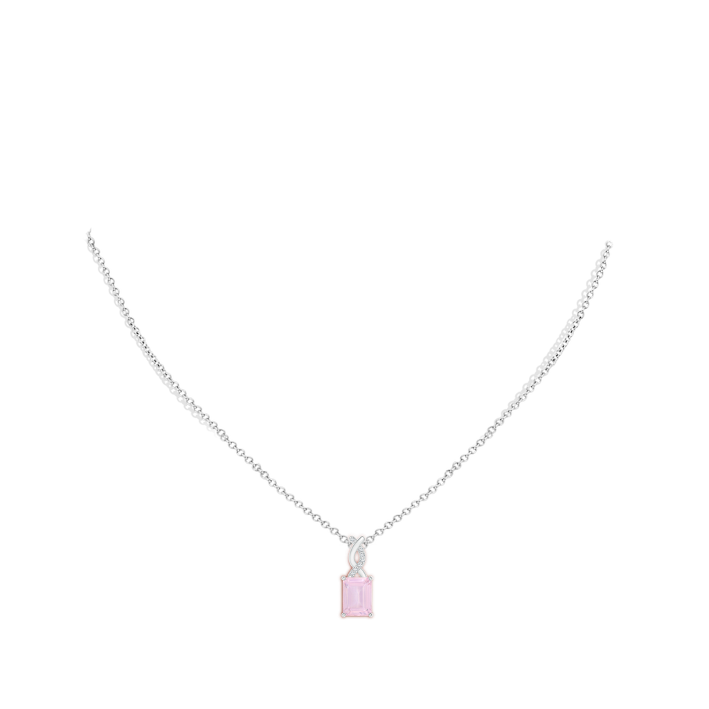 8x6mm AAA Rose Quartz Pendant with Diamond Entwined Bale in White Gold Body-Neck