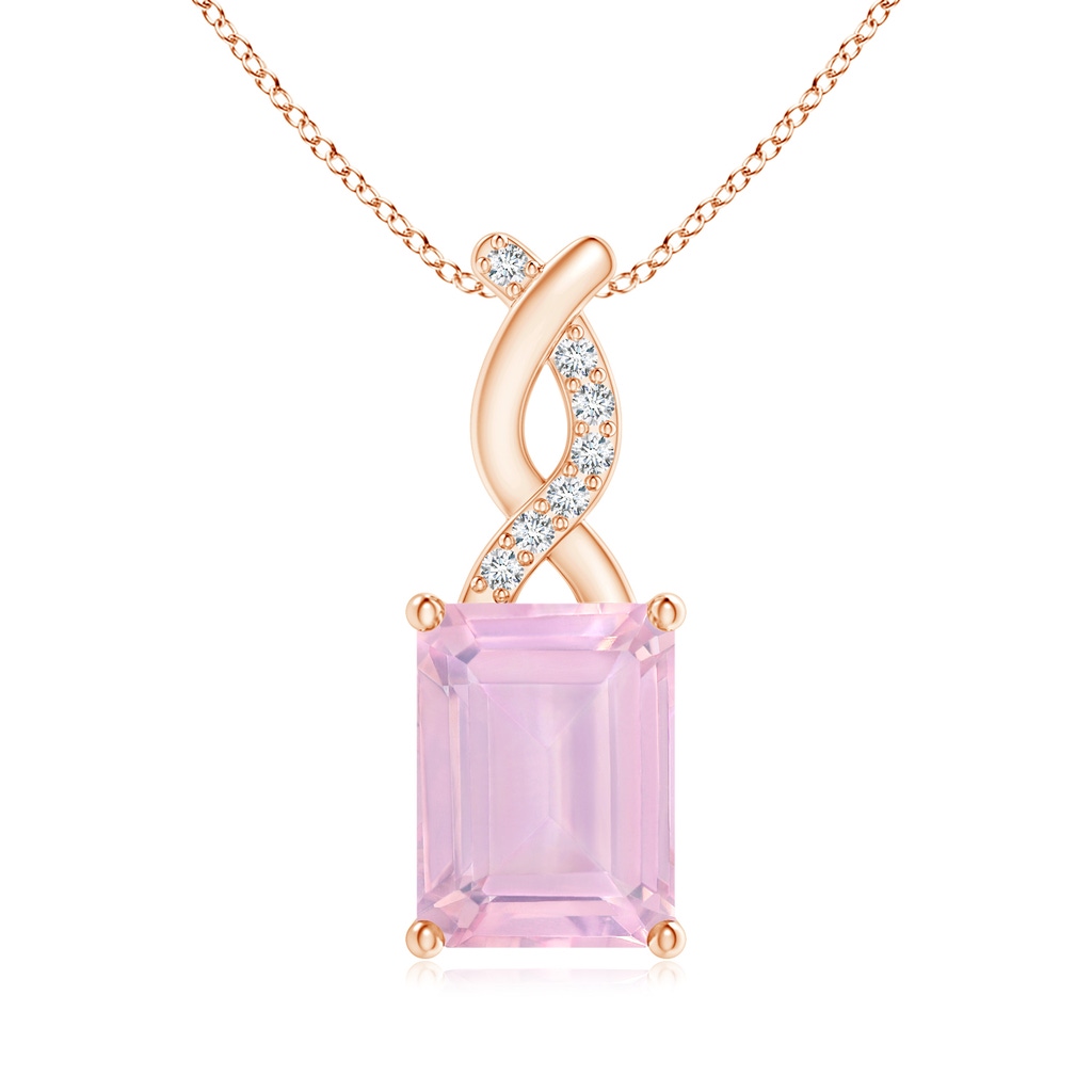 8x6mm AAAA Rose Quartz Pendant with Diamond Entwined Bale in Rose Gold
