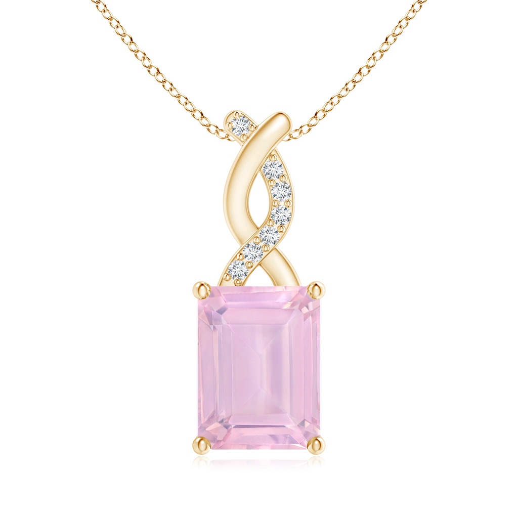 8x6mm AAAA Rose Quartz Pendant with Diamond Entwined Bale in Yellow Gold