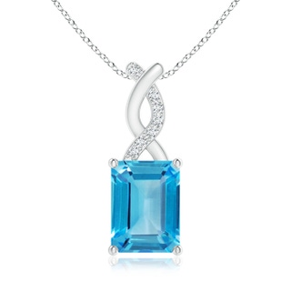 8x6mm AAA Swiss Blue Topaz Pendant with Diamond Entwined Bale in White Gold
