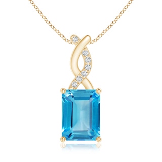 8x6mm AAA Swiss Blue Topaz Pendant with Diamond Entwined Bale in Yellow Gold