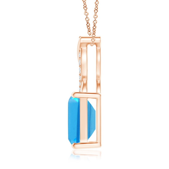 8x6mm AAAA Swiss Blue Topaz Pendant with Diamond Entwined Bale in Rose Gold Product Image