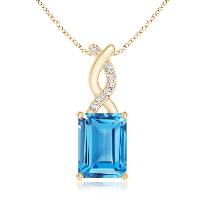 8x6mm AAAA Swiss Blue Topaz Pendant with Diamond Entwined Bale in Yellow Gold