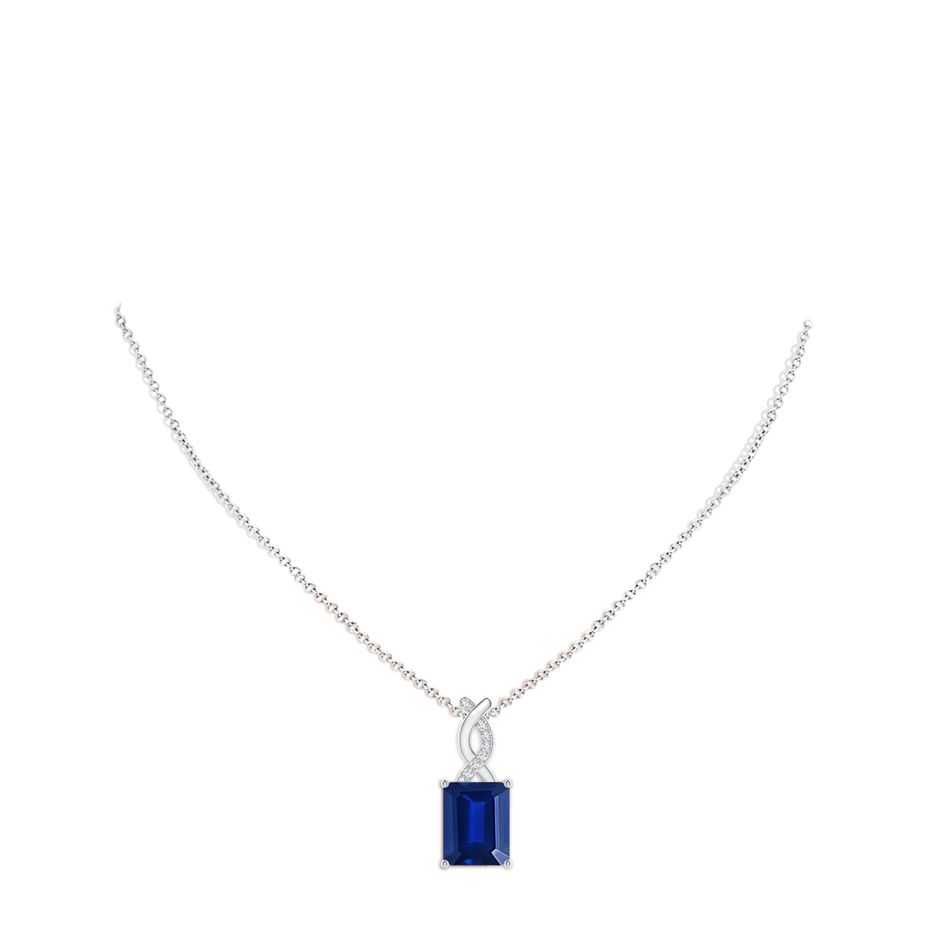 10x8mm Lab-Grown Sapphire Pendant with Diamond Entwined Bale in White Gold pen