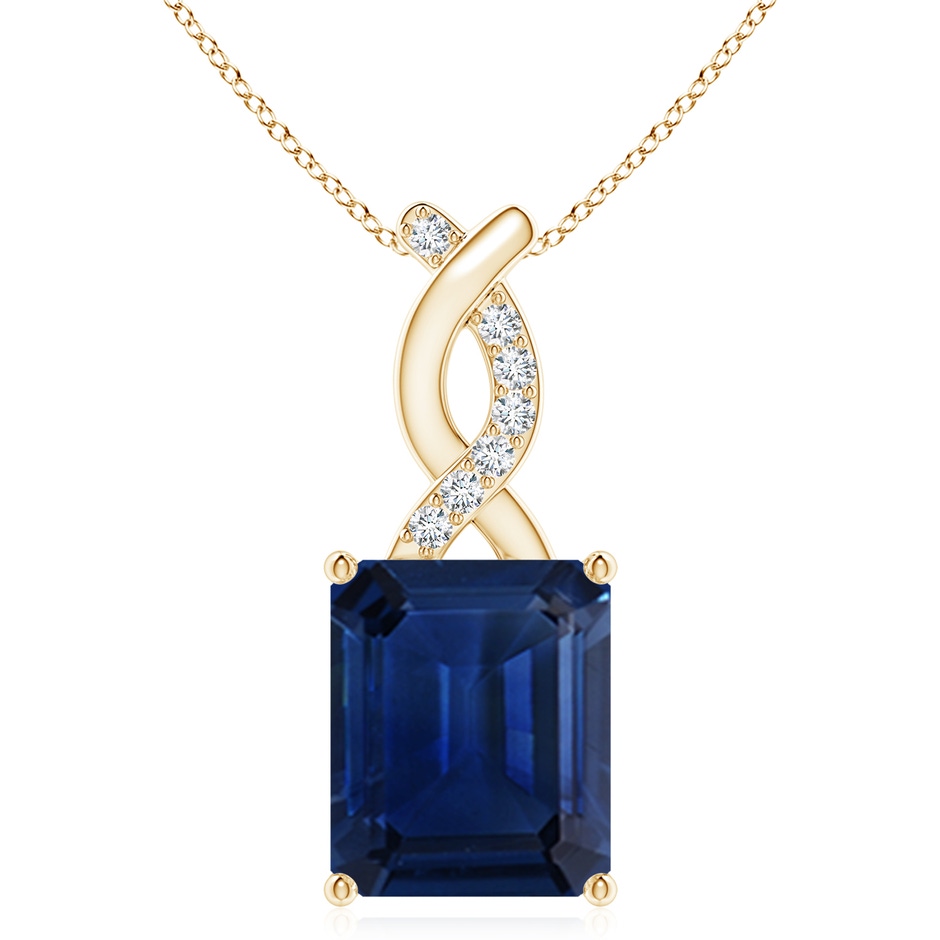 12x10mm AAA Sapphire Pendant with Diamond Entwined Bale in Yellow Gold 