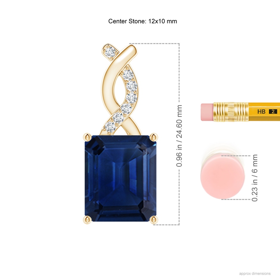 12x10mm AAA Sapphire Pendant with Diamond Entwined Bale in Yellow Gold ruler