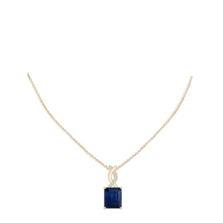 12x10mm AAA Sapphire Pendant with Diamond Entwined Bale in Yellow Gold pen