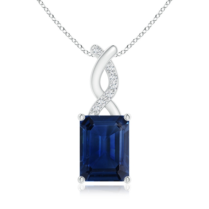 8x6mm AAA Sapphire Pendant with Diamond Entwined Bale in White Gold