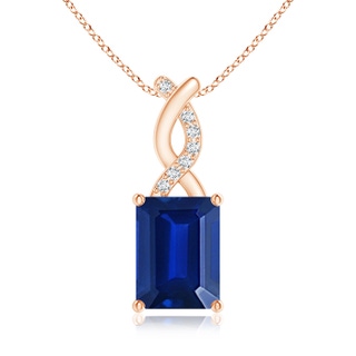 8x6mm Lab-Grown Sapphire Pendant with Diamond Entwined Bale in 9K Rose Gold