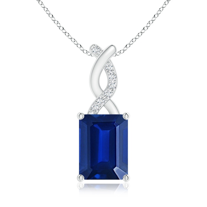 8x6mm AAAA Sapphire Pendant with Diamond Entwined Bale in S999 Silver