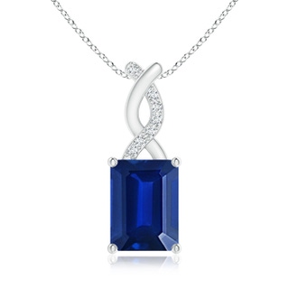 8x6mm AAAA Sapphire Pendant with Diamond Entwined Bale in White Gold