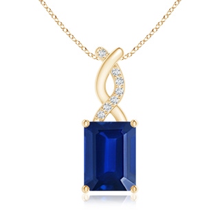 8x6mm AAAA Sapphire Pendant with Diamond Entwined Bale in Yellow Gold