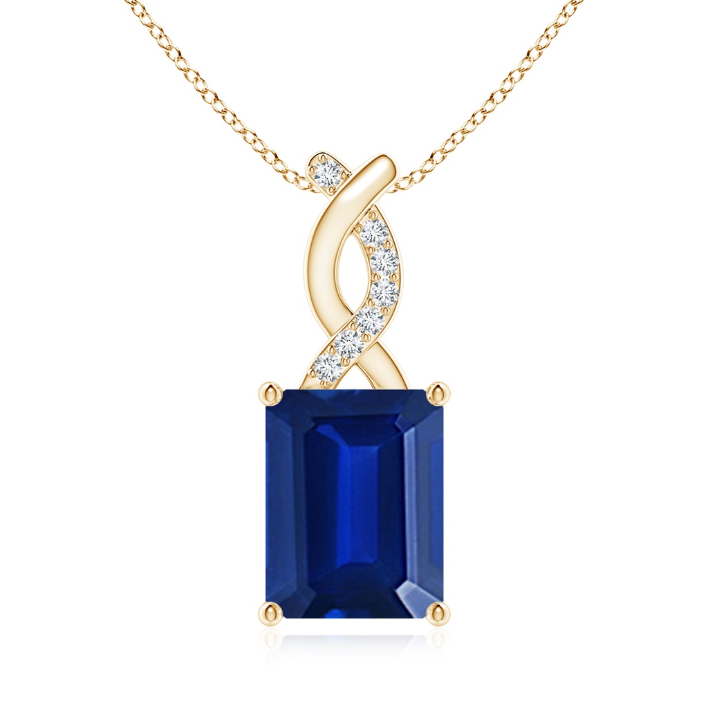 9x7mm Lab-Grown Sapphire Pendant with Diamond Entwined Bale in Yellow Gold