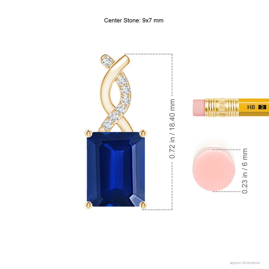 9x7mm Lab-Grown Sapphire Pendant with Diamond Entwined Bale in Yellow Gold ruler