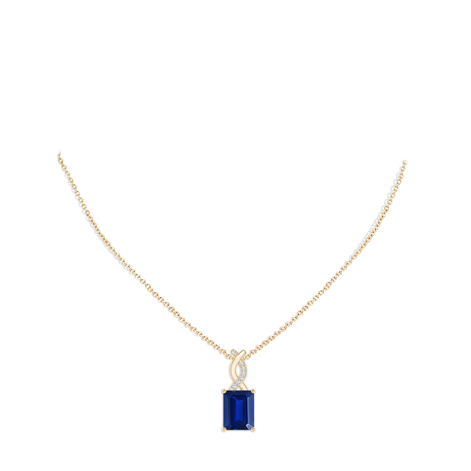 9x7mm Lab-Grown Sapphire Pendant with Diamond Entwined Bale in Yellow Gold pen