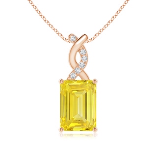 7x5mm AAAA Fancy Intense Yellow Diamond Pendant with Entwined Bale in 9K Rose Gold