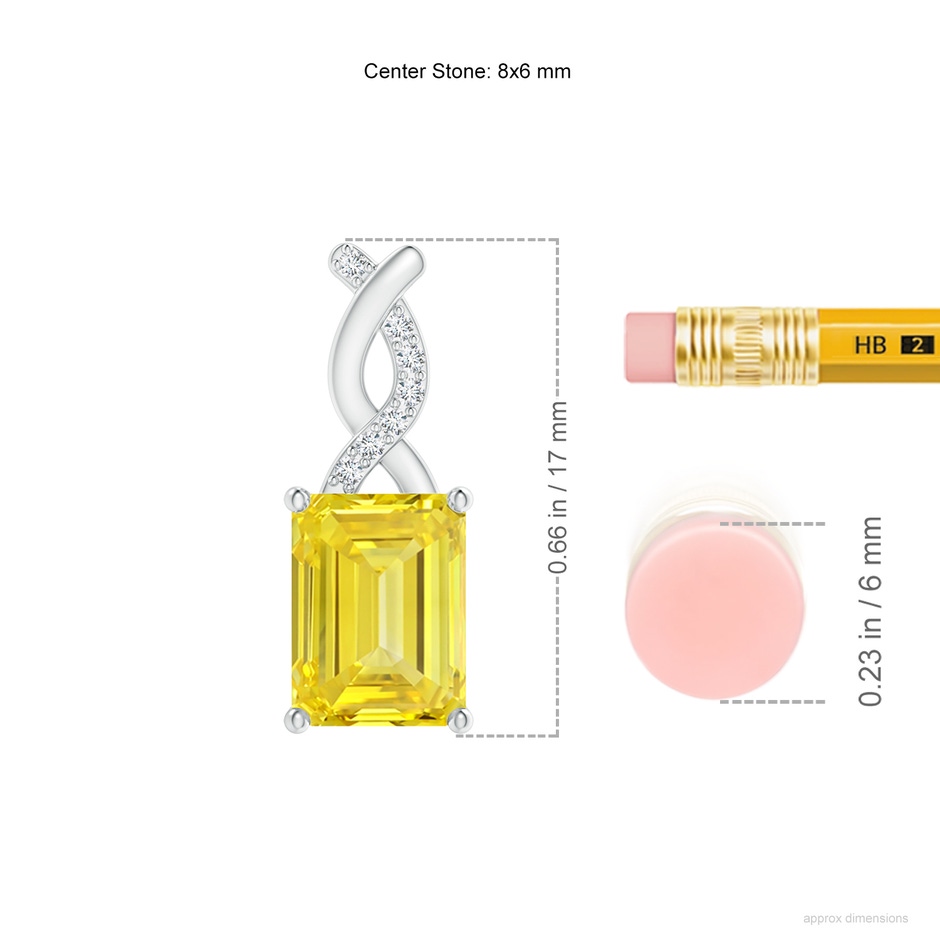 8x6mm AAAA Fancy Intense Yellow Diamond Pendant with Entwined Bale in 18K White Gold ruler