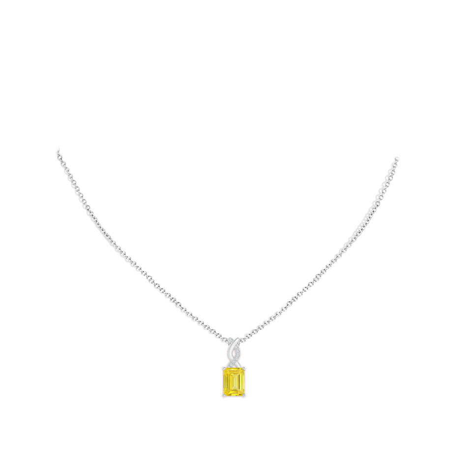 8x6mm AAAA Fancy Intense Yellow Diamond Pendant with Entwined Bale in 18K White Gold pen