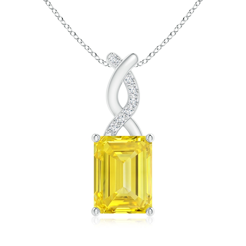 8x6mm AAAA Fancy Intense Yellow Diamond Pendant with Entwined Bale in White Gold